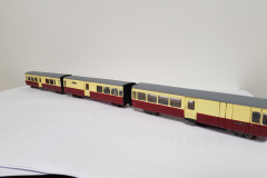 Charlie's Skye set.jpeg - 3 car set by Charlie Forbes made from Dapol kits based on Bernard Taylor's Armstrong Whitworth inspired 'Skye' proposals with a central buffet car. (photo © Charlie Forbes)